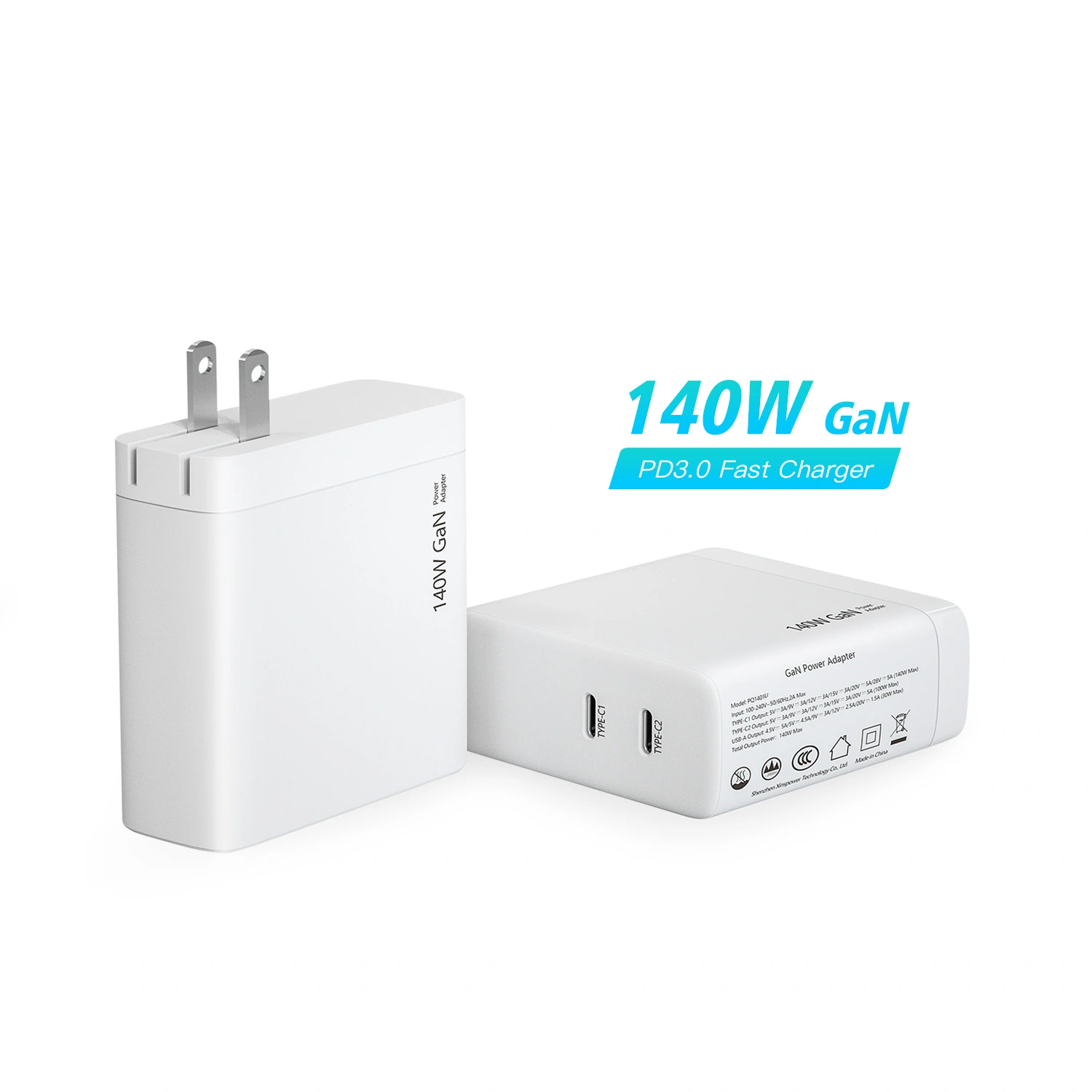 140W διπλή θύρα usb c Φορτιστής PD ΗΠΑ πτυσσόμενο βύσμα