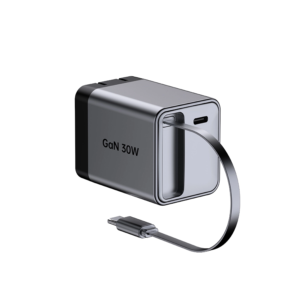 Αναδιπλούμενος γρήγορος φορτιστής 30W ΗΠΑ με πρίζα με ανασυρόμενο καλώδιο usb c