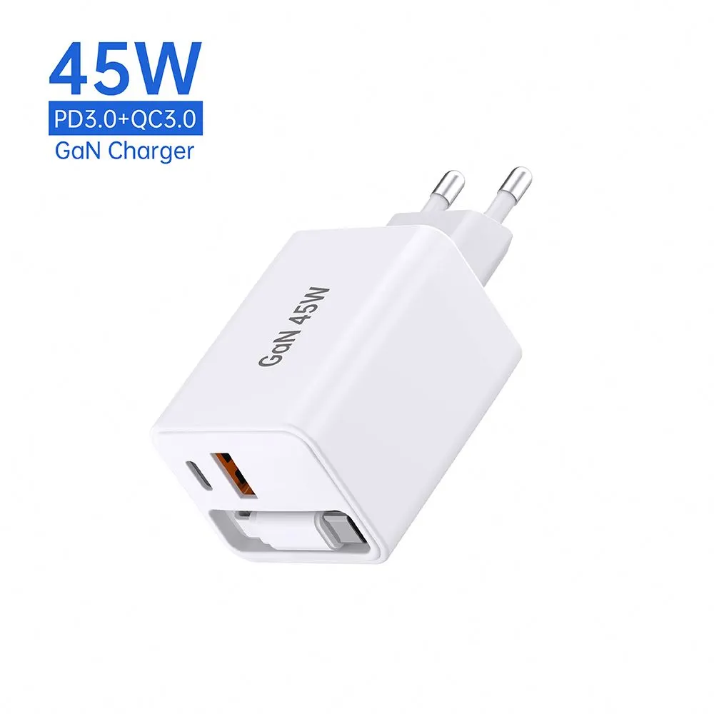 45W EU AC Plug PD φορτιστής με ανασυρόμενο καλώδιο τύπου c