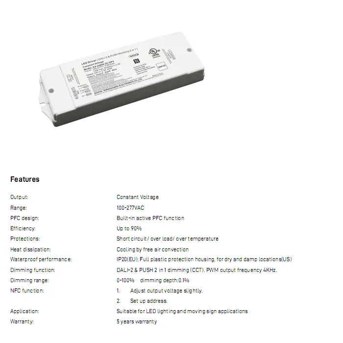 Πρόγραμμα οδήγησης LED 60W σταθερής τάσης DALI CCT Dimming LED
